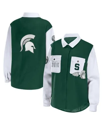 Women's Wear by Erin Andrews Hunter Green Michigan State Spartans Button-Up Shirt Jacket