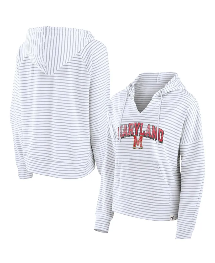 Women's Fanatics White Maryland Terrapins Striped Notch Neck Pullover Hoodie