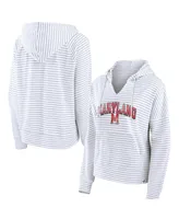 Women's Fanatics White Maryland Terrapins Striped Notch Neck Pullover Hoodie