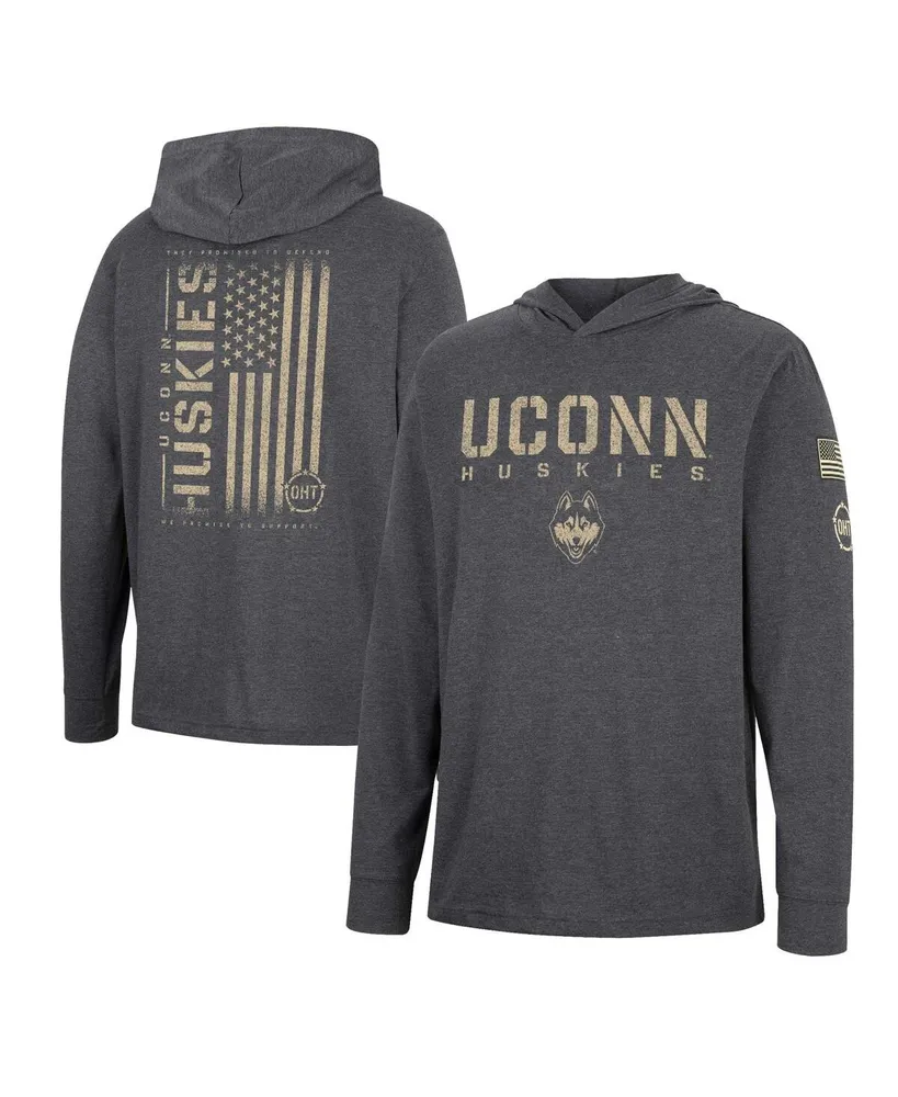 Men's Colosseum Charcoal Distressed UConn Huskies Team Oht Military-Inspired Appreciation Hoodie Long Sleeve T-shirt