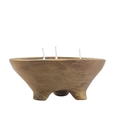 Ab Home 3-Wick Candle In Teak Holder, 6" W x 6" L x 2.5" H