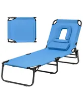 Costway Beach Chaise Lounge Chair with Face Hole Pillows & 5-Position Adjustable Backrest