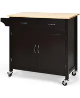 Modern Rolling Kitchen Island Cart Wood Top Storage Trolley