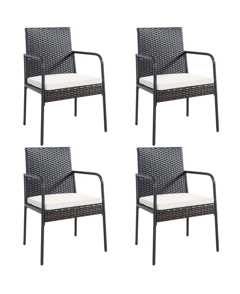Costway 4PCS Patio Wicker Rattan Dining Chairs Cushioned Seats Armrest Garden