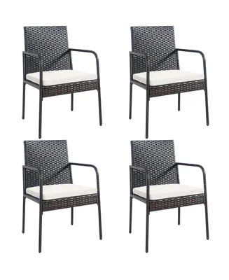 Costway 4PCS Patio Wicker Rattan Dining Chairs Cushioned Seats Armrest Garden