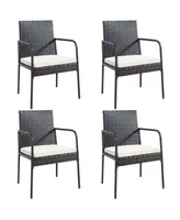 4PCS Patio Wicker Rattan Dining Chairs Cushioned Seats Armrest Garden