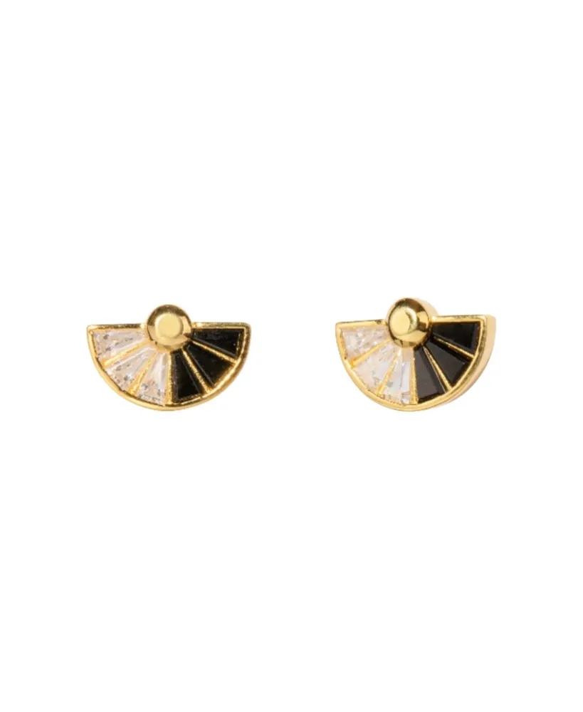 Women's Black and White Fan Shaped Stud Earrings