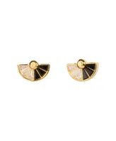 Women's Black and White Fan Shaped Stud Earrings