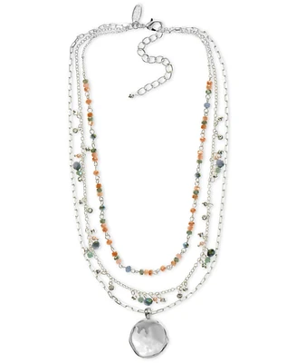 Style & Co Mixed-Metal Layered Beaded Pendant Necklace, 17" + 3" extender, Created for Macy's