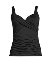 Lands' End Plus Chlorine Resistant V-Neck Wrap Underwire Tankini Swimsuit Top Adjustable Straps