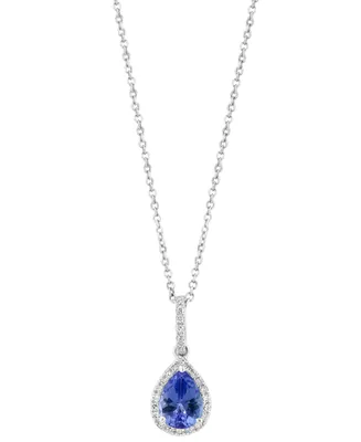 Effy Tanzanite (7/8 ct. t.w.) & Diamond (1/8 ct. t.w.) Pear Halo 18" Pendant Necklace in Sterling Silver