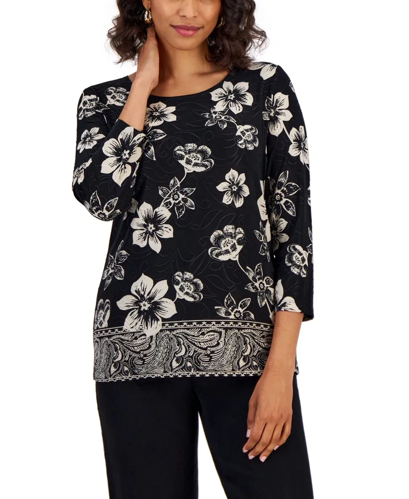 Jm Collection Plus Printed 3/4-Sleeve Top, Created for Macy's