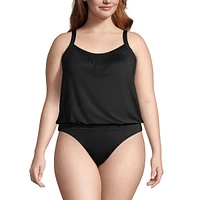 Lands' End Plus Blouson Tummy Hiding Tankini Swimsuit Top Adjustable Straps