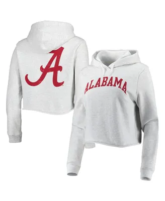 Women's League Collegiate Wear Ash Alabama Crimson Tide 2-Hit 1636 Cropped Pullover Hoodie