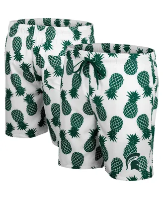 Men's Colosseum White, Green Michigan State Spartans Pineapple Swim Shorts