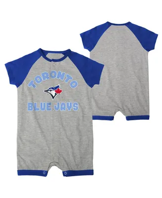 Infant Boys and Girls Heather Gray Toronto Blue Jays Extra Base Hit Raglan Full-Snap Romper