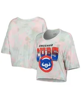 Women's Majestic Threads Chicago Cubs Cooperstown Collection Tie-Dye Boxy Cropped Tri-Blend T-shirt