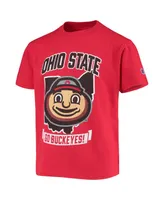 Big Boys and Girls Champion Scarlet Ohio State Buckeyes Strong Mascot T-shirt