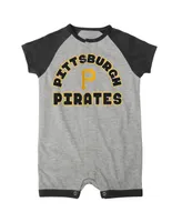 Infant Boys and Girls Heather Gray Pittsburgh Pirates Extra Base Hit Raglan Full-Snap Romper