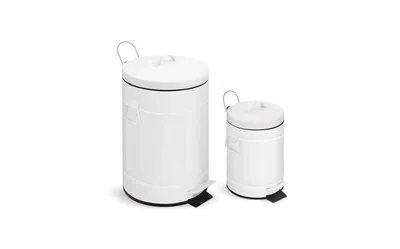 3.2 Gal./12-Liter and 0.8 Gal./3 Liter Old Time Style Round White Metal Step-on Trash Can Set