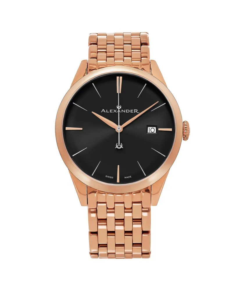 Alexander Men's Sophisticate Rose-Gold Stainless Steel , Black Dial , 40mm Round Watch - Rose