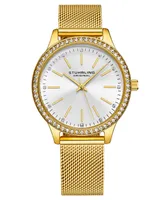 Stuhrling Women's Quartz Crystal Studded Case and Mesh Bracelet, Silver