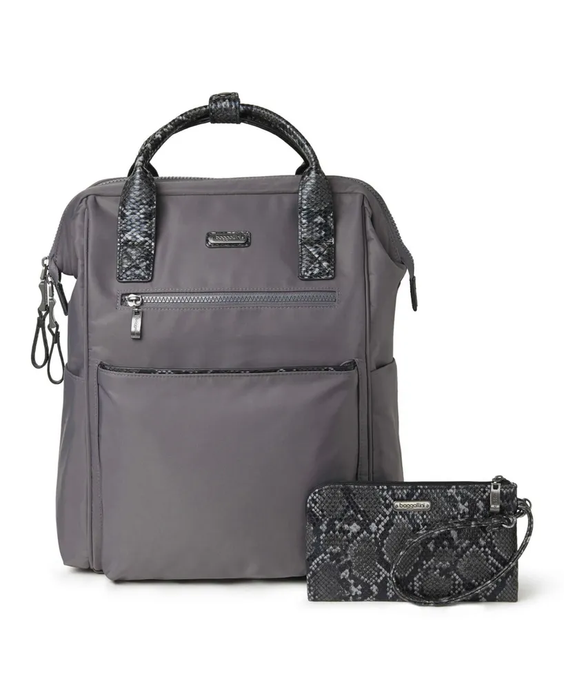 Baggallini Soho Backpack - Smoke, Faux Python Trim