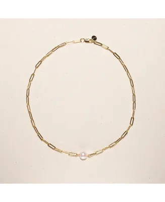 18K Gold Plated Paper Clip Chain with Extra Large Freshwater Pearls - Rhode Necklace 17" For Women