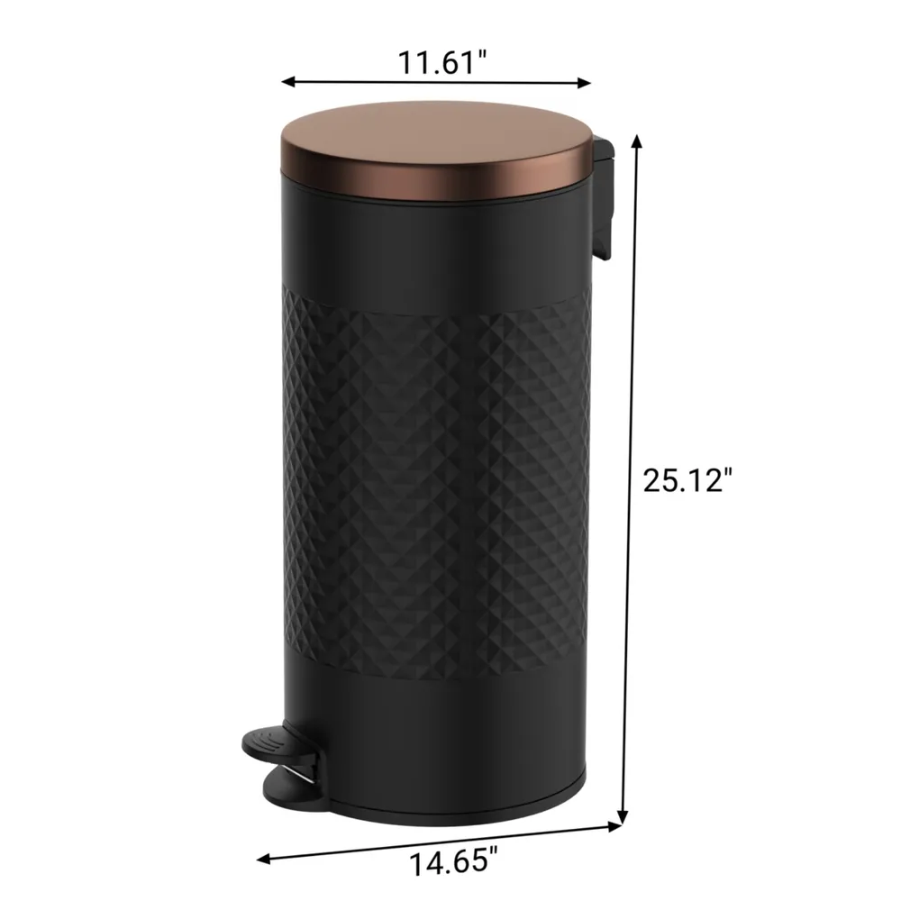 8 Gal./30 Liter Black Color Round Shape Step-on Trash Can with Diamond body design for Kitchen