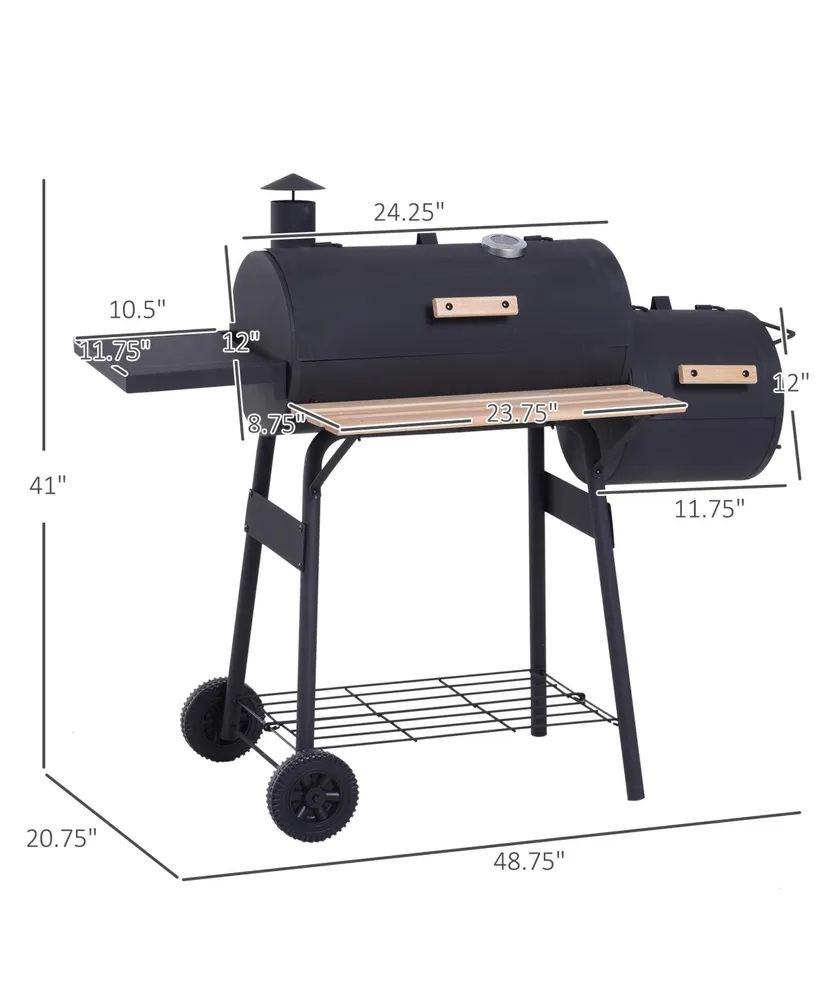 Outsunny 48" Steel Portable Backyard Charcoal Bbq Grill and Offset Smoker Combo with Wheels