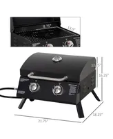 Outsunny 2 Burner Propane Gas Grill Outdoor Portable Tabletop Bbq with Foldable Legs, Lid, Thermometer for Camping, Picnic, Backyard