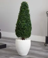 Nearly Natural 41" Boxwood Uv-Resistant Indoor/Outdoor Artificial Topiary with Textured White Planter