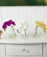 Nearly Natural 9'' Phalaenopsis Orchid Artificial Arrangement in Glass Vase, Set of 3