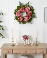 Nearly Natural 24" Pink Hydrangea & Berry Artificial Wreath