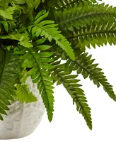 Nearly Natural Boston Fern Artificial Plant in White Planter