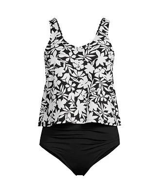 Lands' End Women's Long Torso Chlorine Resistant One Piece Fauxkini Swimsuit