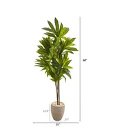 Nearly Natural 68in. Dracaena Artificial Plant in Sand Colored Planter Real Touch