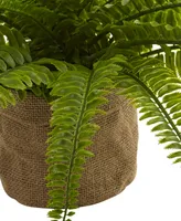 Nearly Natural Boston Fern w/Burlap Planter, Set of 2