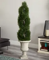 5' Double Pond Cypress Uv Resistant Indoor and Outdoor Artificial Spiral Topiary Tree in Urn