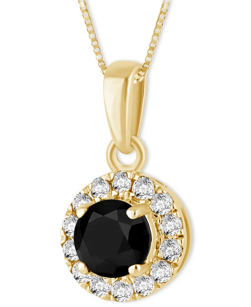 Black Diamond (3/8 ct. t.w.) & White Diamond (1/10 ct. t.w.) Halo 18" Pendant Necklace in 14k Gold