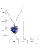 Cubic Zirconia & Gray Enamel 18" Heart Pendant Necklace in Sterling Silver