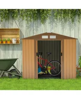 Outsunny 7 ft x 4 ft Outdoor Galvanized Metal Garden Storage Shed with Doors,