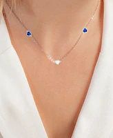 Cubic Zirconia Heart Station Collar Necklace in Sterling Silver, 16" + 2" extender