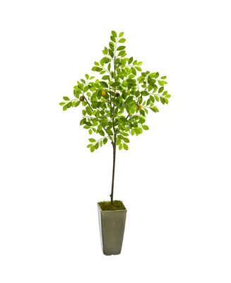 Nearly Natural 6' Lemon Artificial Tree in Olive Green Planter