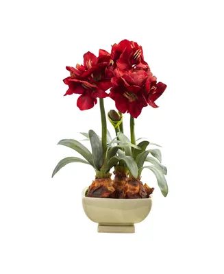 Nearly Natural Amaryllis Arrangement w/Vase