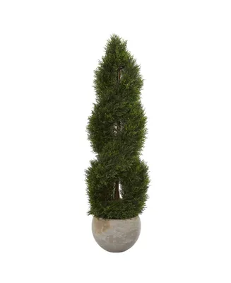 Nearly Natural 4' Double Pond Cypress Spiral Artificial Tree in Sand Colored Planter Uv Resistant