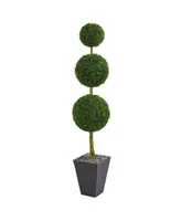 Nearly Natural 6' Boxwood Triple Ball Topiary Artificial Tree in Slate Planter Uv Resistant