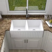 Streamdale Furniture Ceramic 33 18 X10 Kitchen Double Basin Farmhouse Sink Rectangular Vessel Sink