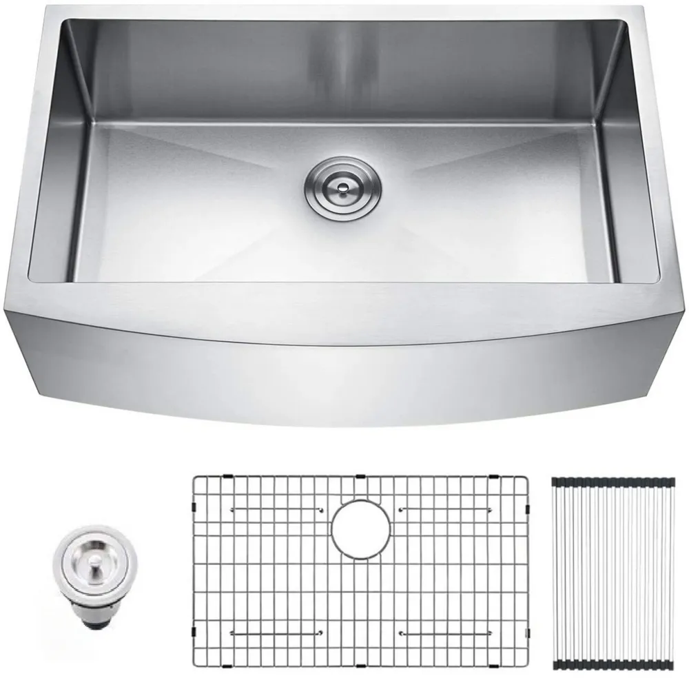 Simplie Fun Brushed Nickel 16 Gauge Stainless Steel 33 In. Single Bowl Farmhouse Apron Kitchen Sink