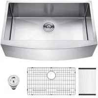 Simplie Fun Brushed Nickel 16 Gauge Stainless Steel 33 In. Single Bowl Farmhouse Apron Kitchen Sink